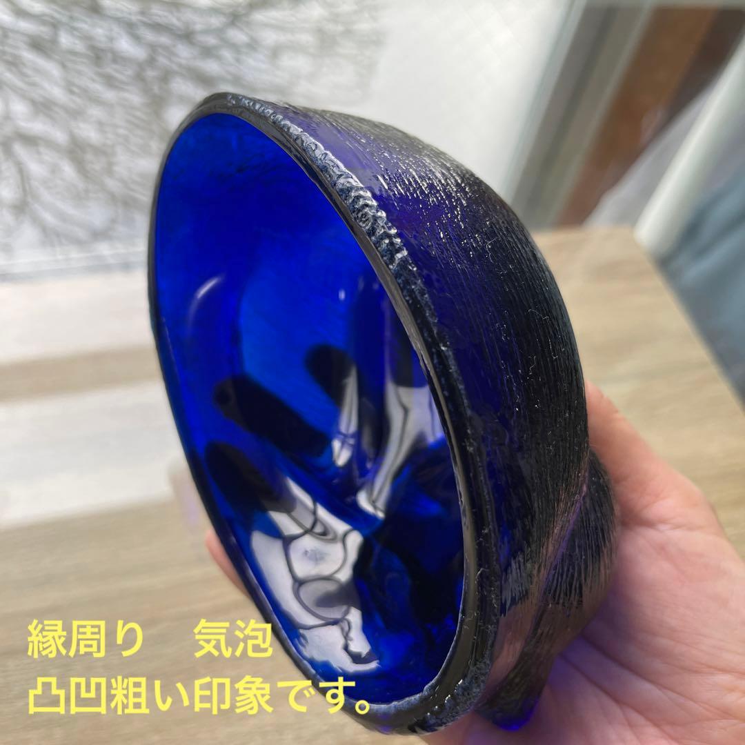 骨董　時代ガラス　希少　瑠璃色ガラス　眠り猫モチーフ　蓋物　菓子瓶　キャニスター