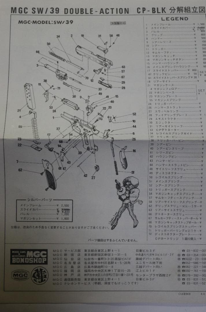 希少！MGC製　ABS樹脂製モデルガン S＆W Ｍ３９ 銀　ＳＰＧ合法品　未発火