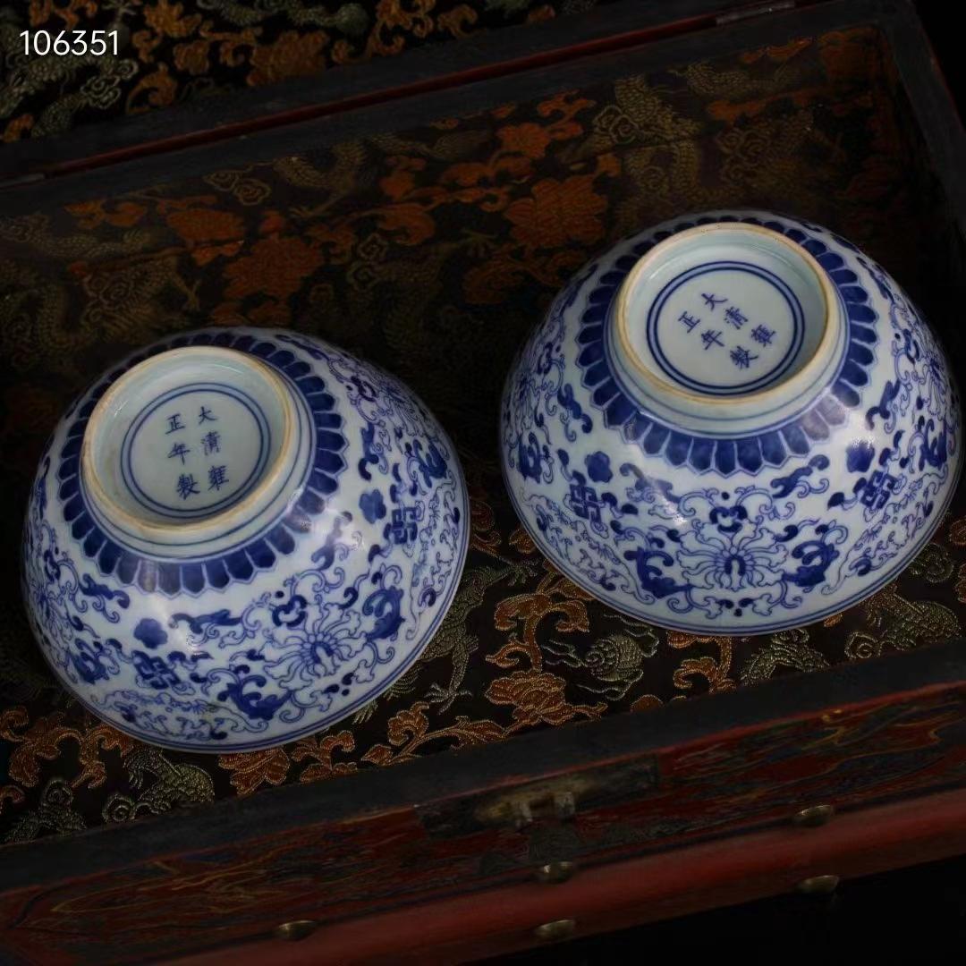 中国古美術・旧蔵青花磁碗一対・古漆器箱付・置物・文房具・時代物