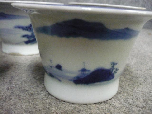 伊万里 海辺風景 染付 広東型 蕎麦猪口 5個 [B31397]