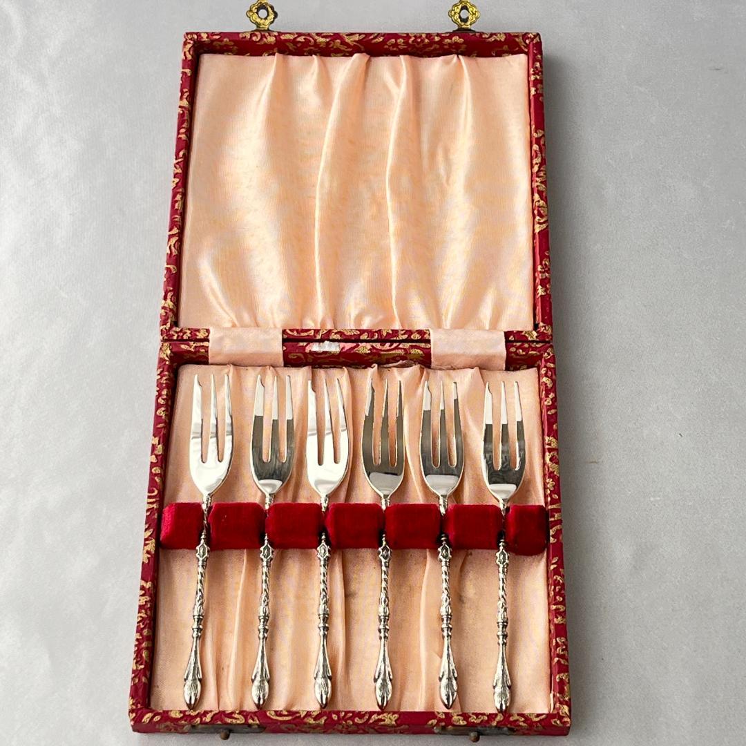 【ドイツ】 ケーキフォーク 6本 【シルバープレート】金彩風ケース