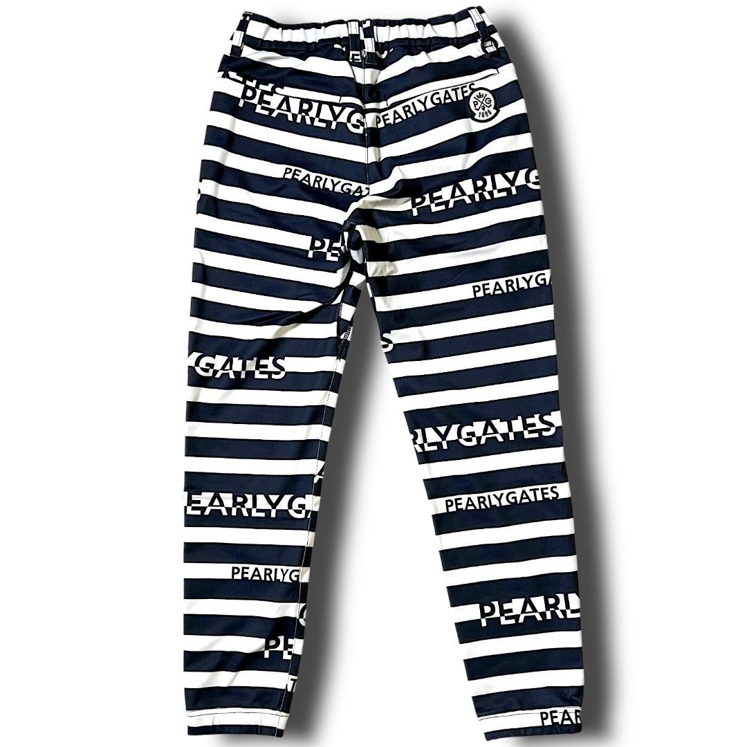 0 新品 パーリーゲイツ トリコット裏起毛 ビッグロゴボーダー ジョガーパンツ