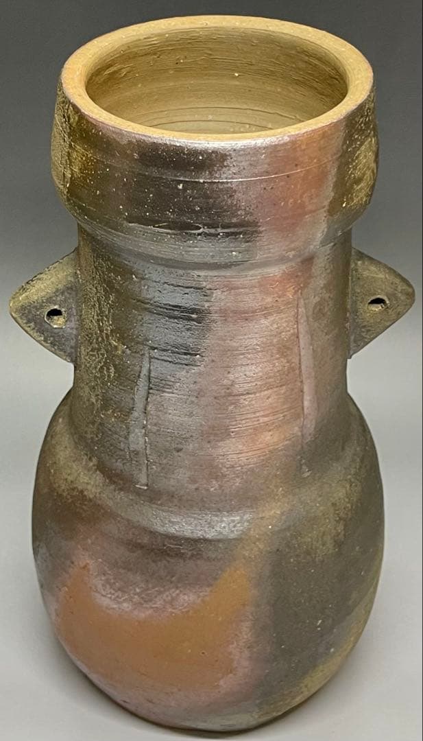 neko008　山本雄一　備前花入　共箱(四方桟盛蓋) 共布　yy49