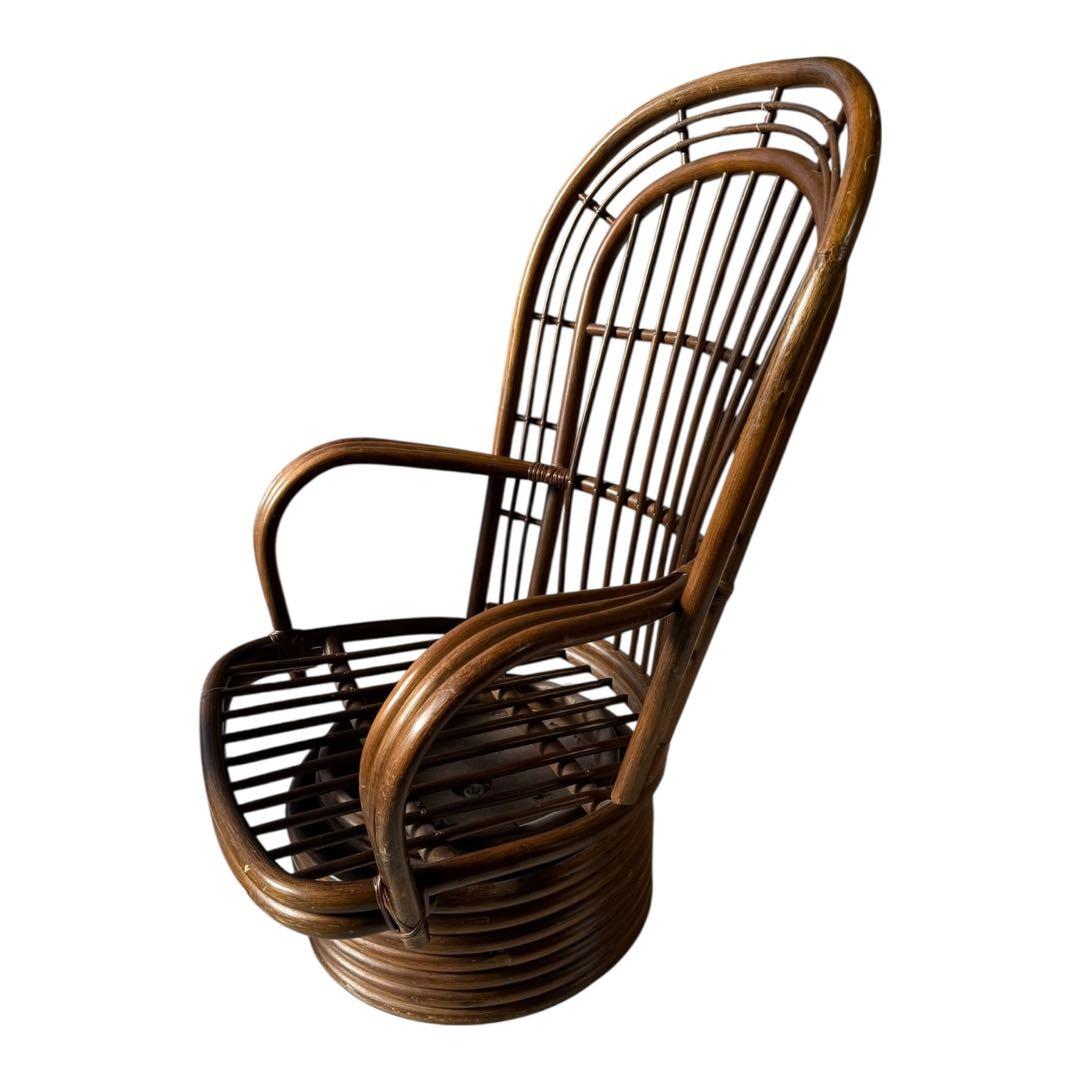 昭和レトロ 古家具 回転式ラタンチェア