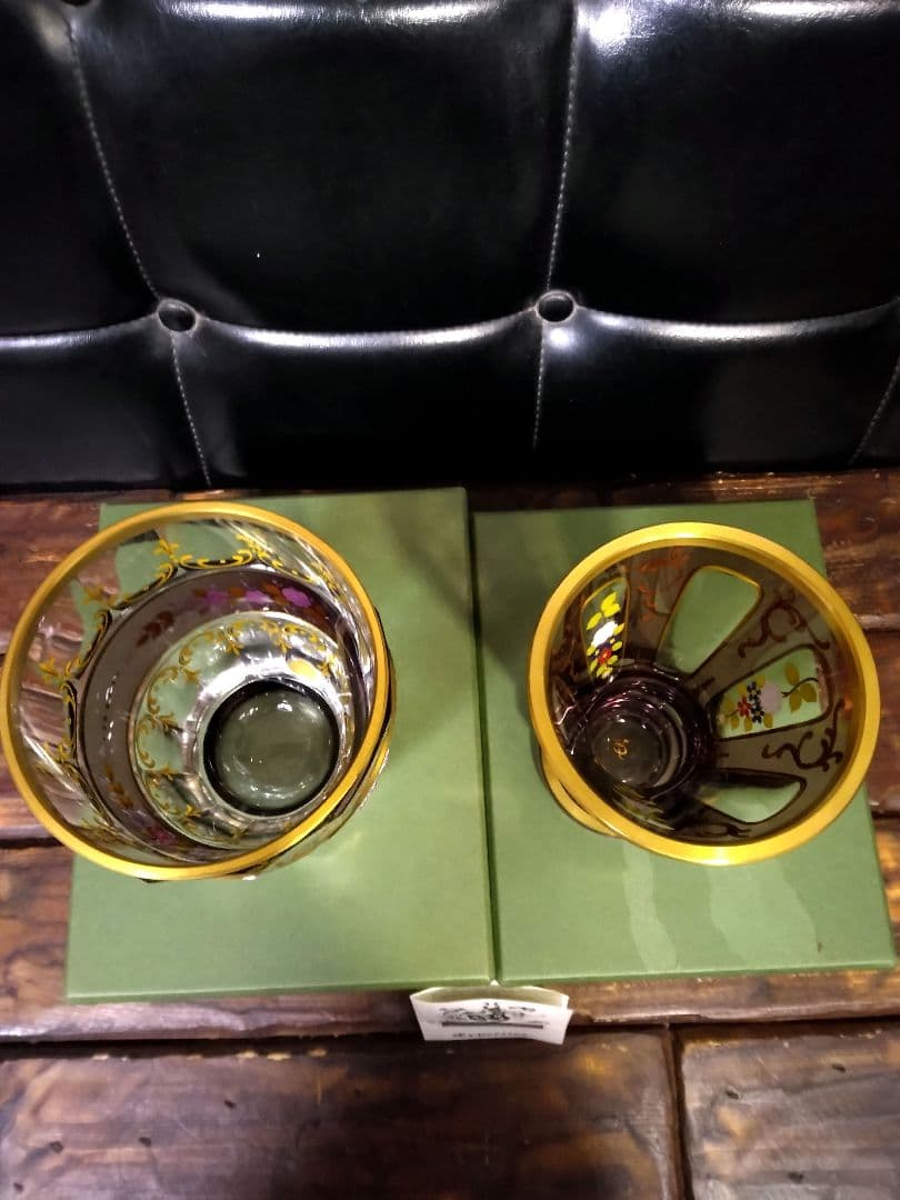 未使用　ドイツ製　ゴブレット　ペア　ハンドエナメル　ルビーレッド 　クリスタル