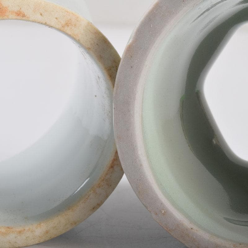 韓国美術　慶安窯　青磁白磁　鶴文　蓋置　一双　共箱　V　8649