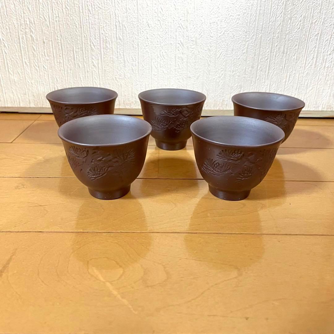 【新品・美品】萬古焼　煎茶器　酔月造　5脚セット　和食器　茶器　箱あり