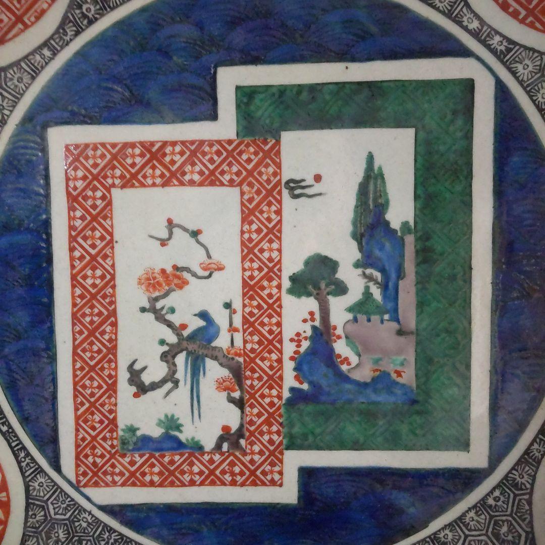 ！古九谷 様式九角大皿 青手！