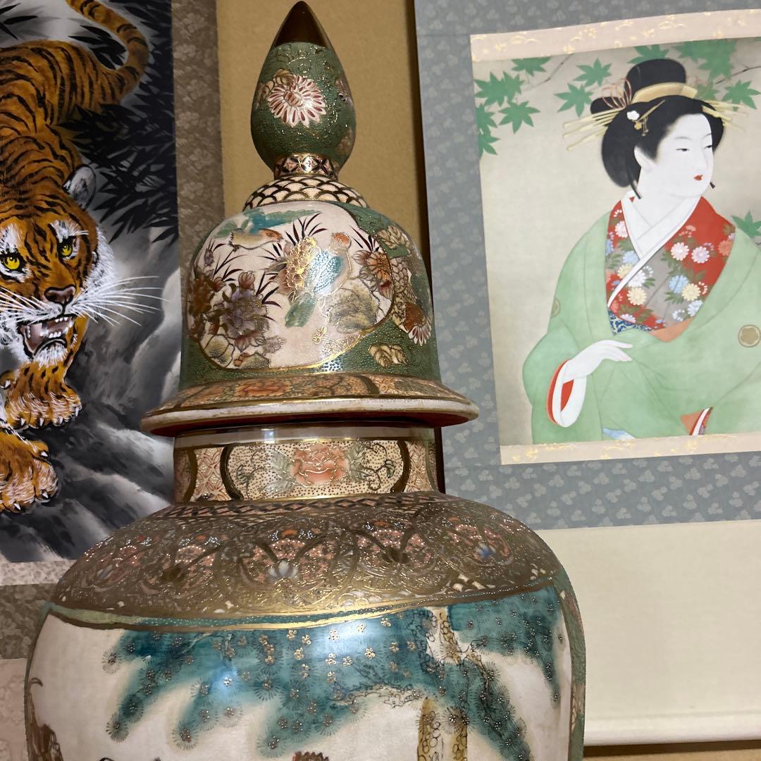 薩摩焼　沈香壺　大壺　戦国武者　花鳥風月　133センチ　レア　ヴィンテージ　骨董