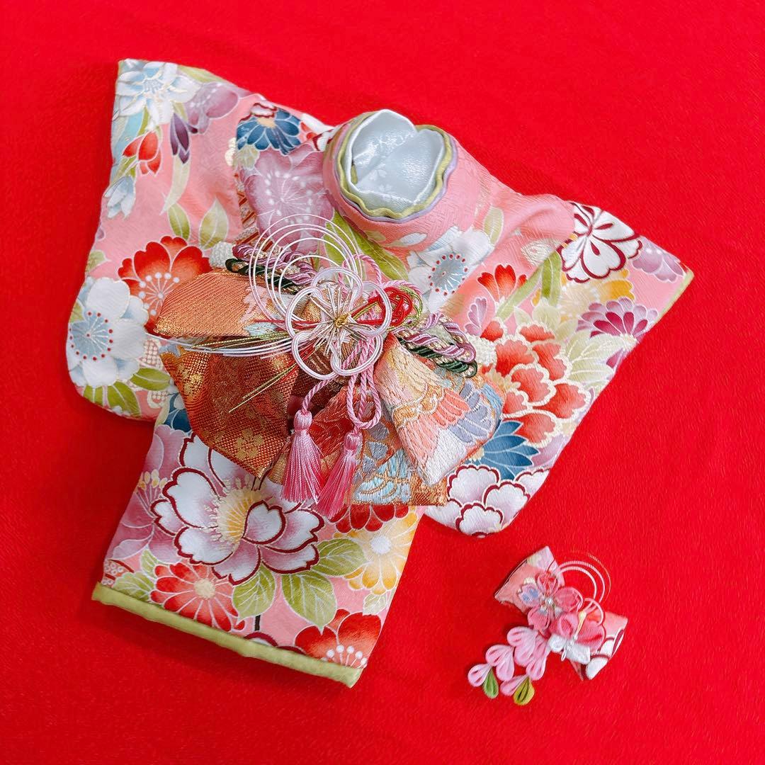 即納✨犬の着物✨犬用本格振袖 犬服 S 髪飾り付き 正絹金彩入り ピンク