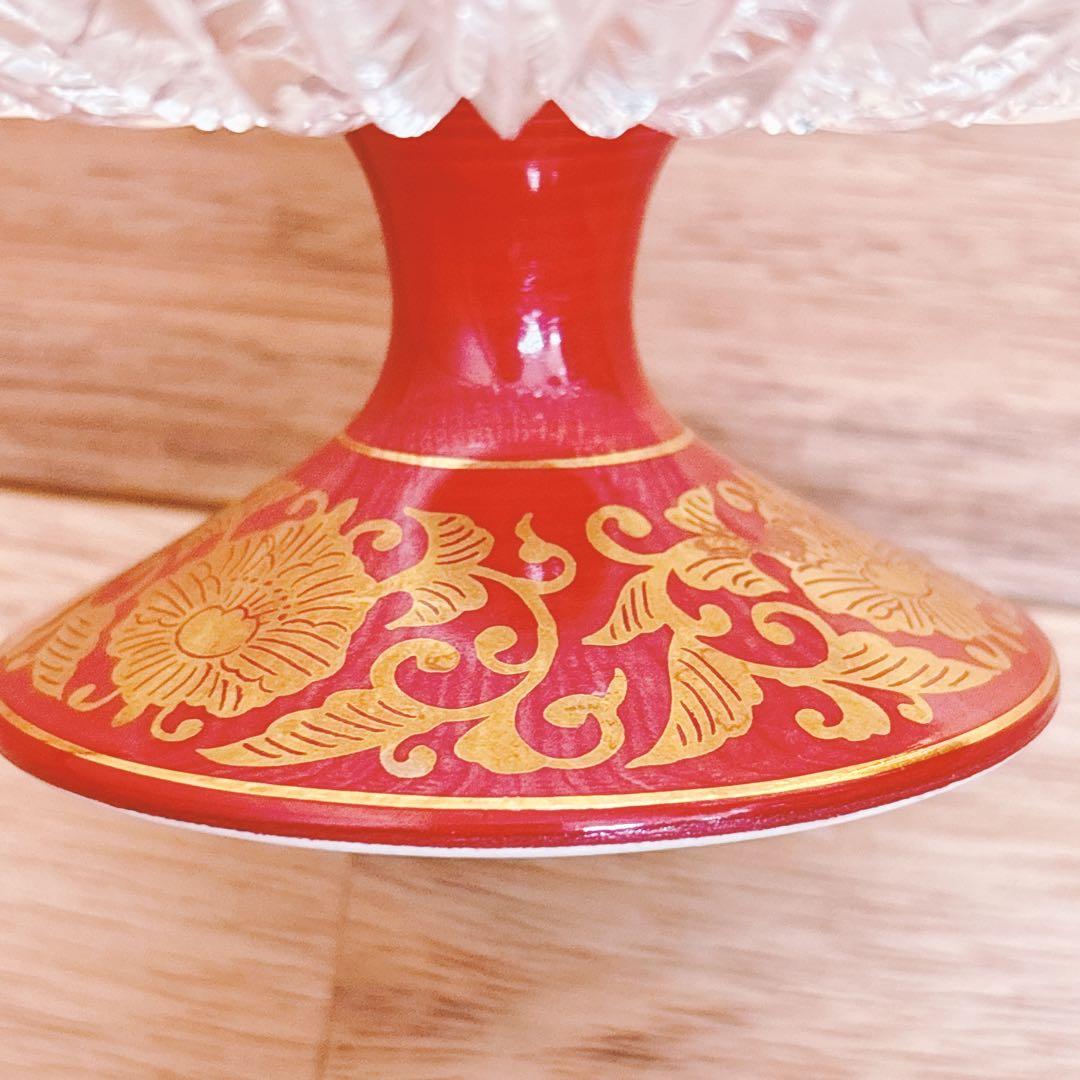 林九郎作　赤絵金彩コンポート皿　脚付きガラス鉢　波佐見焼　伝統工芸