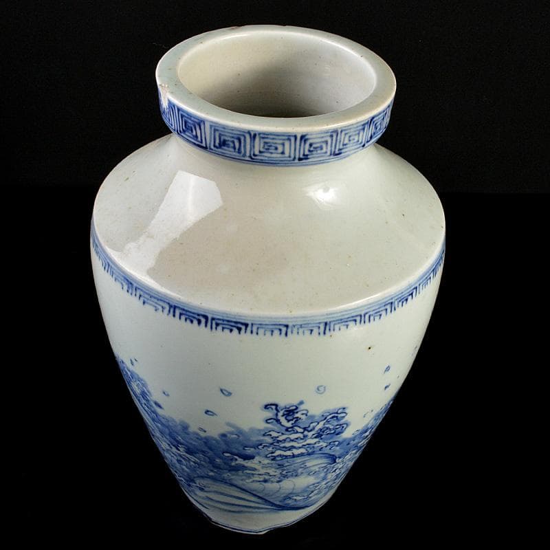 瀬戸焼　古瀬戸染付　巌手製　荒波文　花瓶　M　R7275F