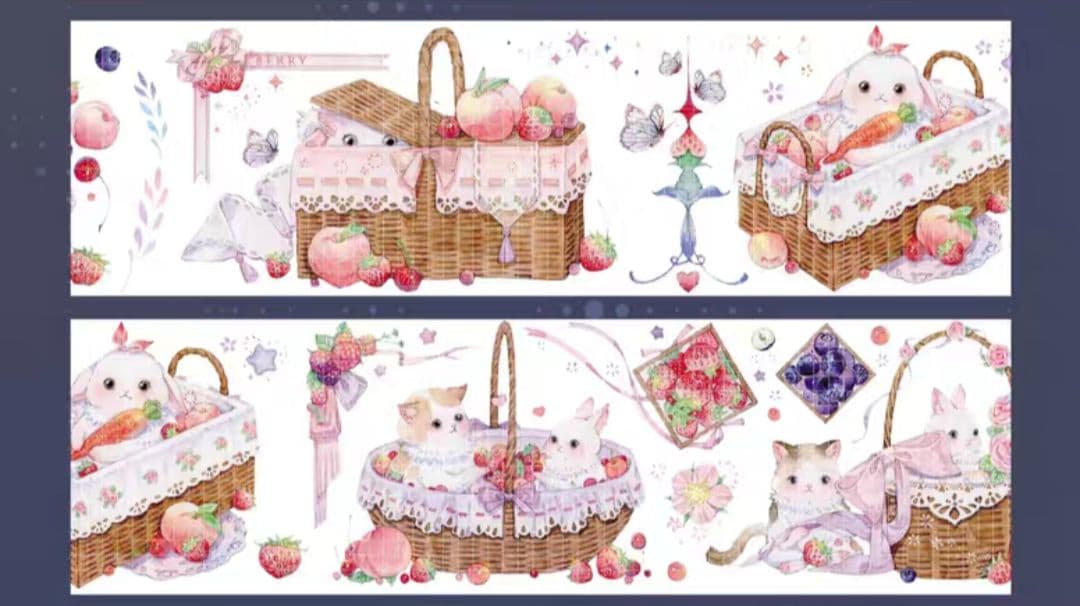 巻売 629★ 海外 マスキングテープ マステ PET 猫 兎 動物 水晶