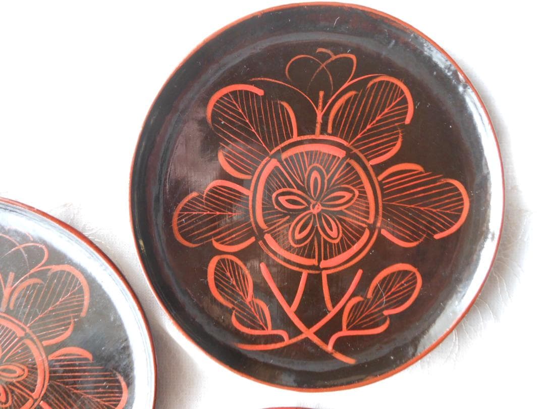 芙蓉の花　菓子皿　取り皿　銘々皿　五枚　天然木　アンティーク