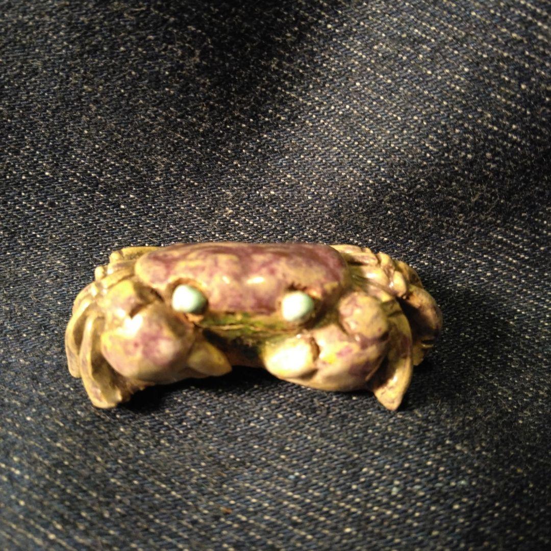 古いカニ　帯留め　二六　楽山　水月焼　着物　骨董