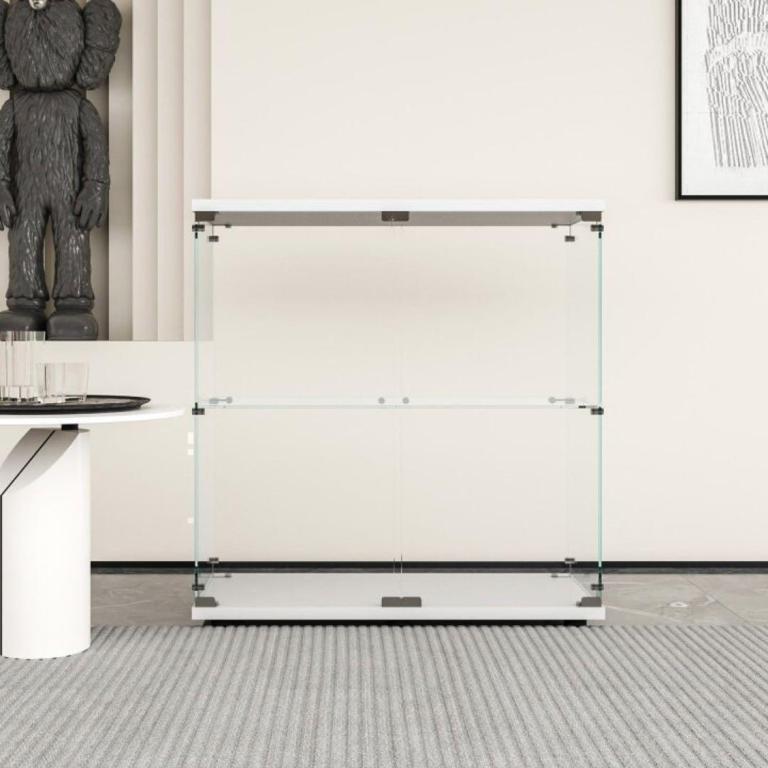 ガラスケース 2段両扉タイプ(鍵付き) ケース フィギュア 棚 ホワイト