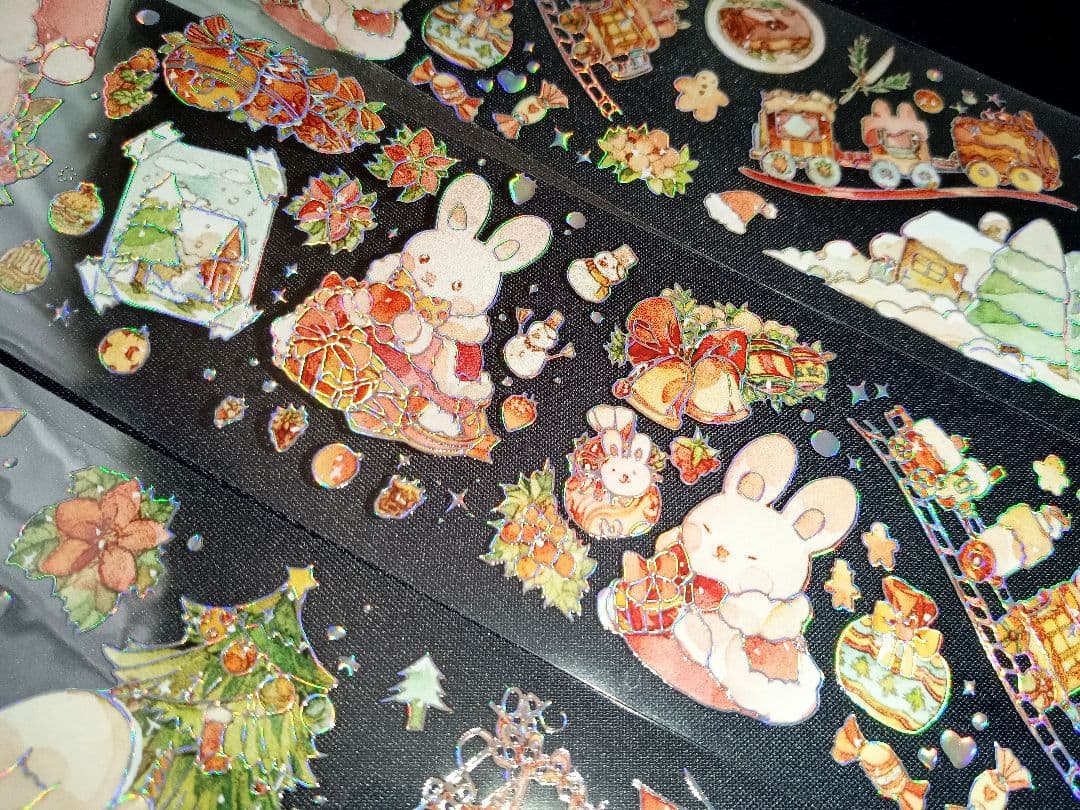 切売 154★ 海外 マスキングテープ マステ PET 装飾 動物 兎 銀ホロ