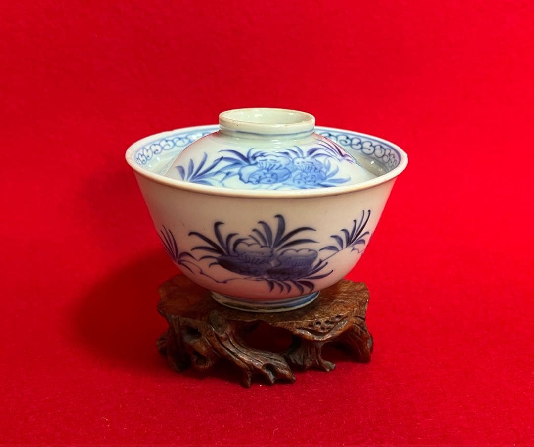 中国美術 古玩 柘榴文 染付 蓋碗 成化年製 蓋付茶碗　コレクション