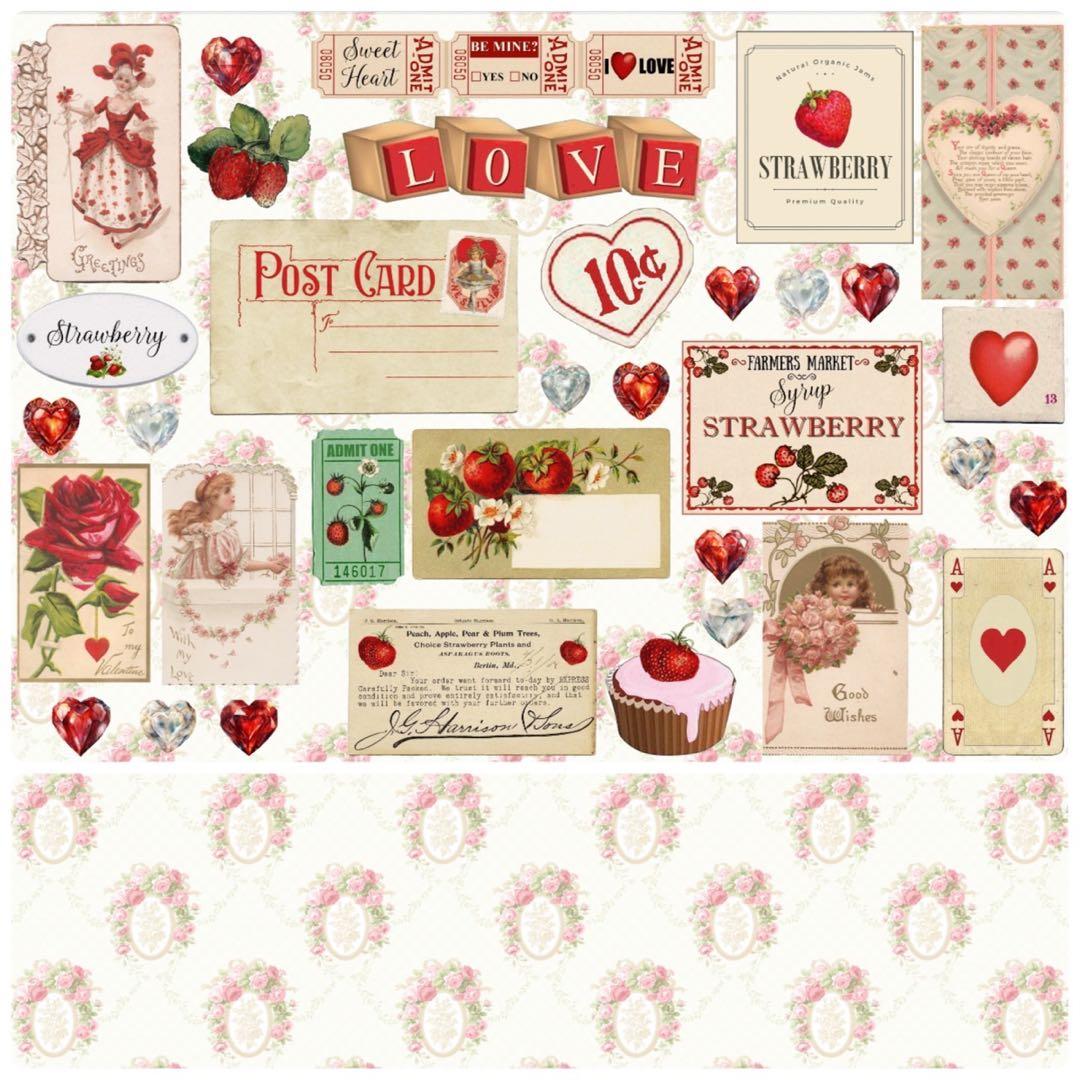 人気作再販♡A4デザインペーパー　70枚♡バレンタイン　コラージュ　おすそ分け