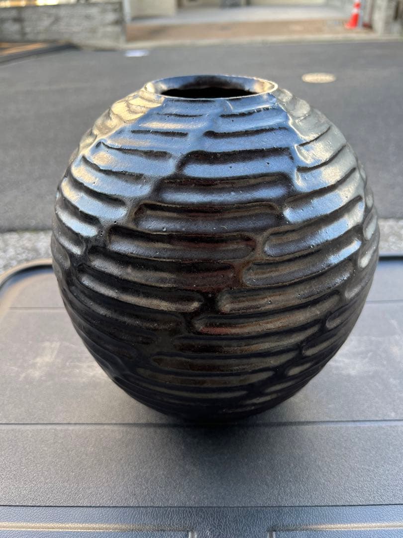 花器 花瓶 花入 壺 陶器 モダン アート 丸 円 昭和レトロ アノニマス