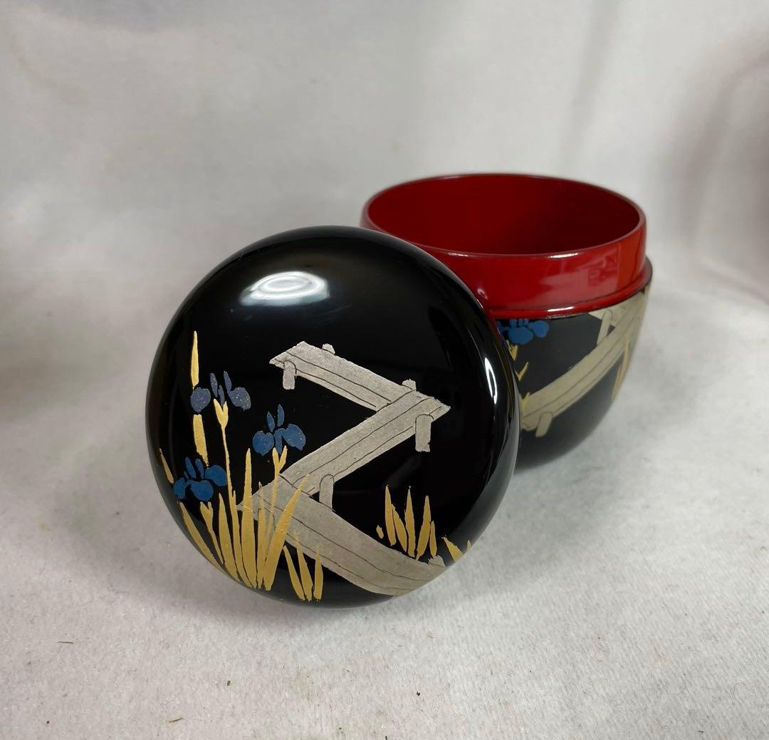 茶道具　八橋蒔絵　黒内朱中棗