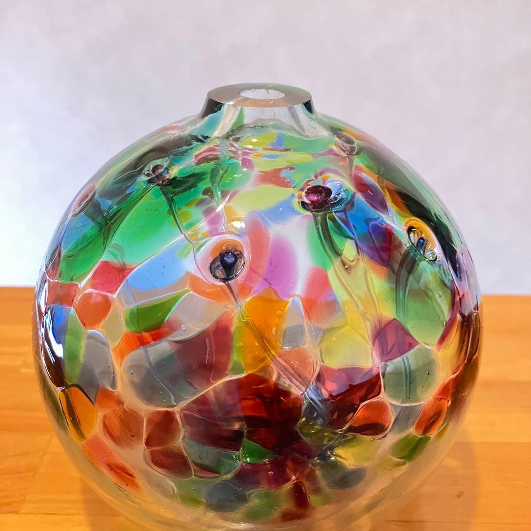 ガラス美術品　宙吹きガラス　オブジェ　インテリア　花瓶