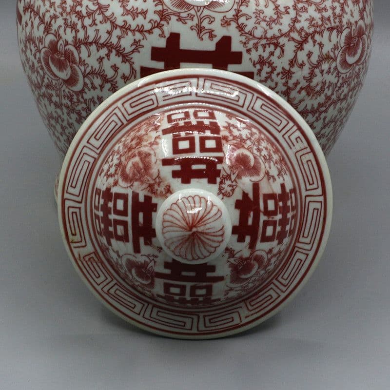 中国美術 四喜紅将軍缶 景徳鎮 陶磁器 装飾品 現代工芸品 美術品 置物