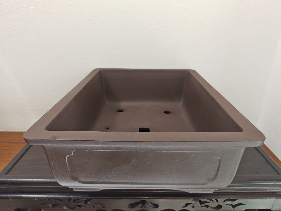 ブラウン長方形盆栽鉢 陶器製 約47cm×36cm×14.5cm　大型