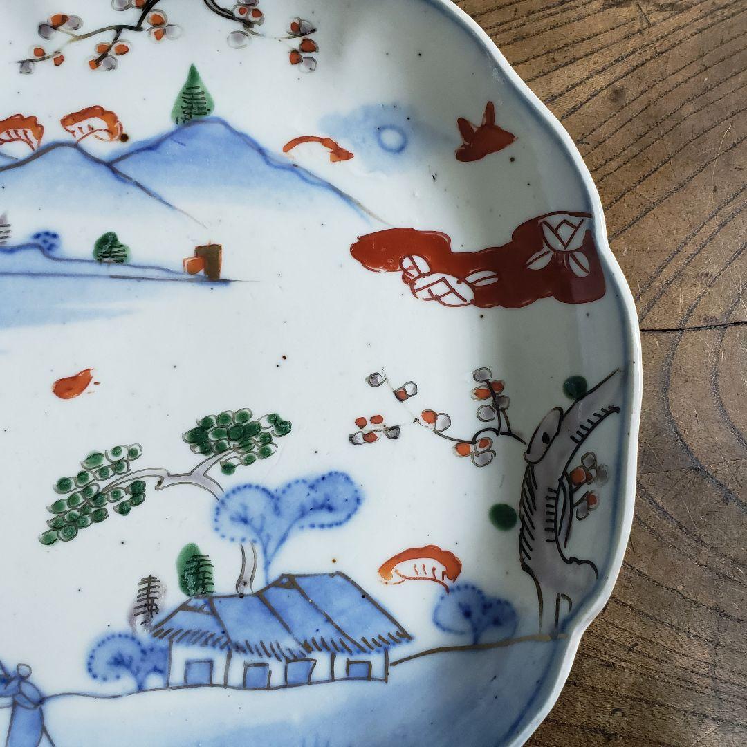 皿　色絵　山水　江戸　家屋　古伊万里　染付　鳥　松竹梅