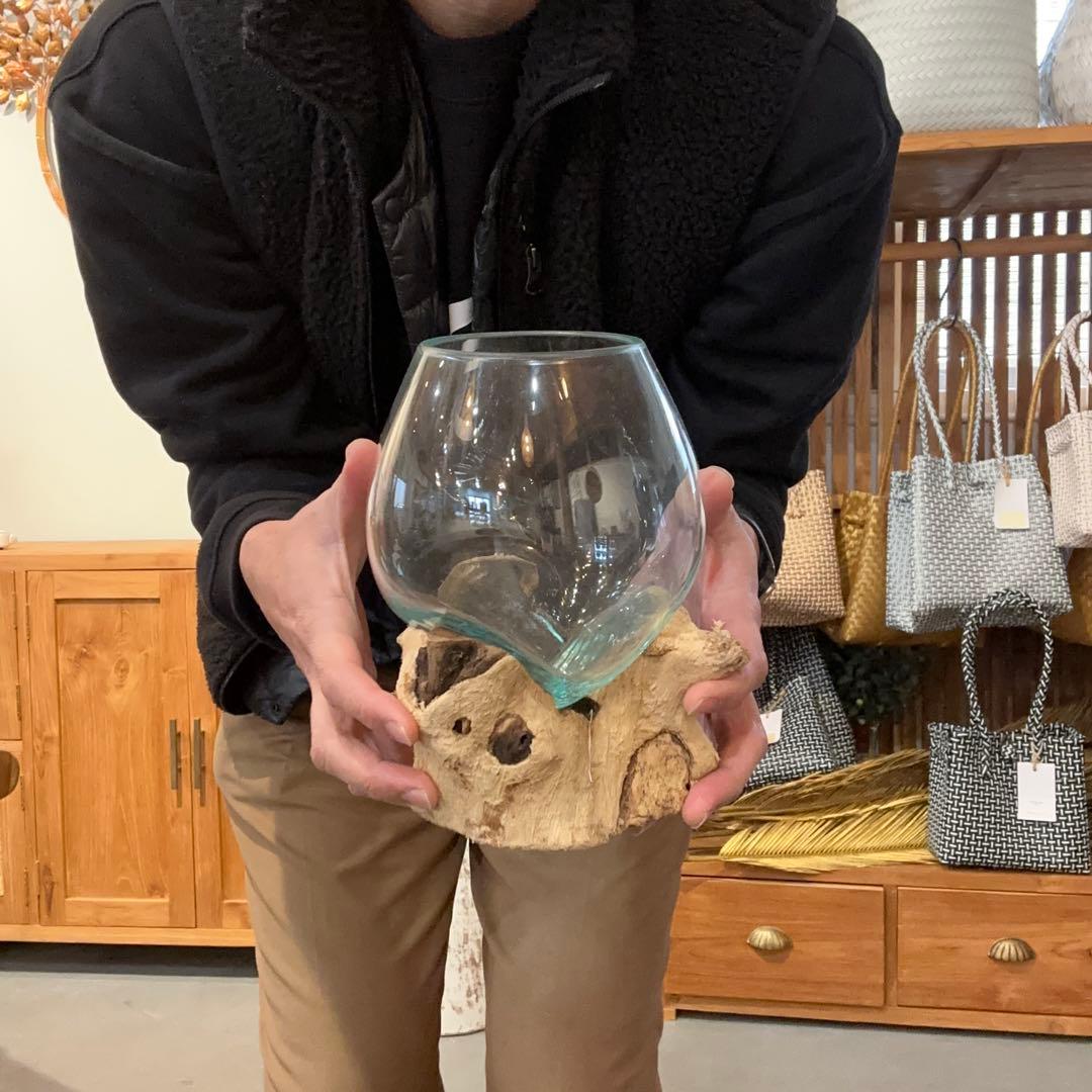 バリ島流木ガラス　w16×d14×h20cm 水槽　アクアリウムメダカ水槽812