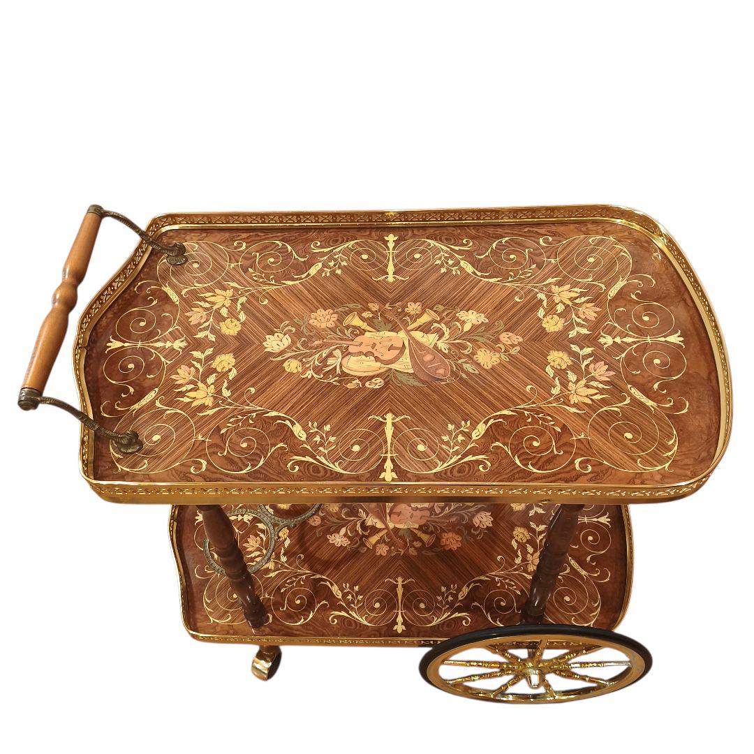 イタリア製 象嵌 ティーワゴン アンティーク 豪華 キャスター キッチンワゴン