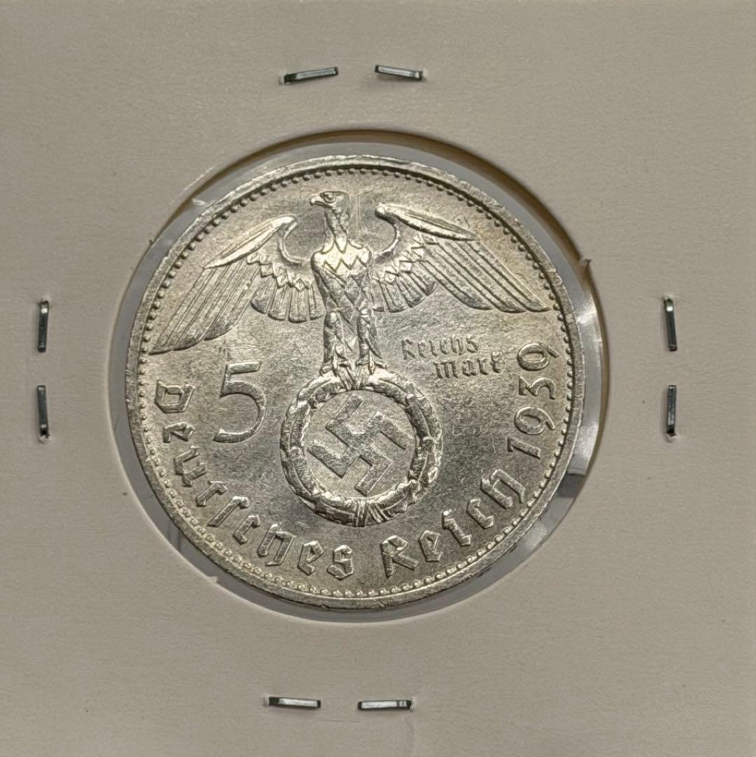 1939年ドイツポール・フォン・ヒンデンブルク5ライヒスマルク銀貨 ハイグレード