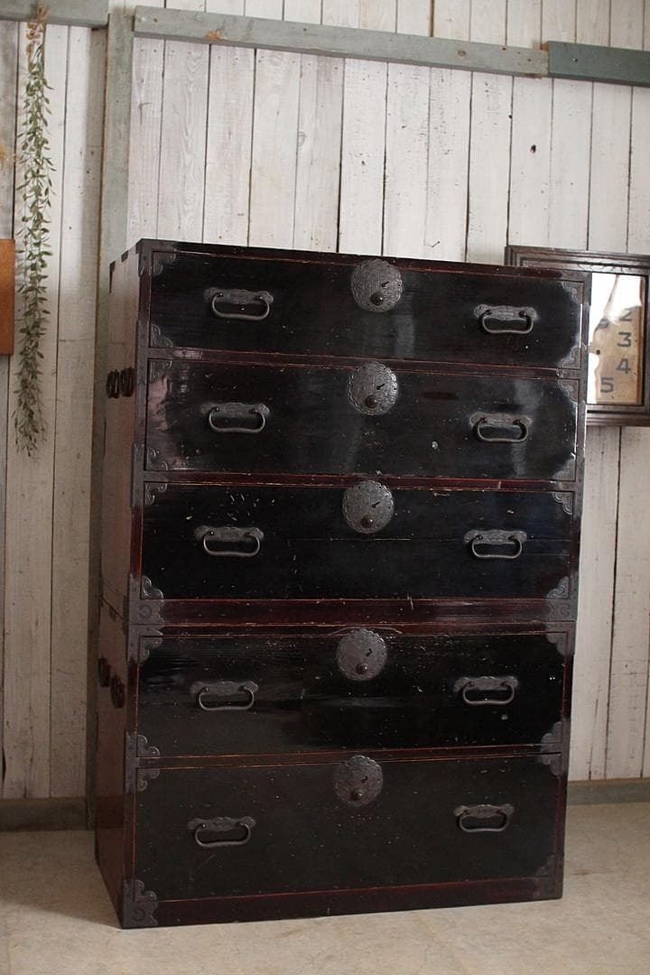 丸金具　庄内箪笥　2段　タンス　収納　古家具　古民家　時代家具