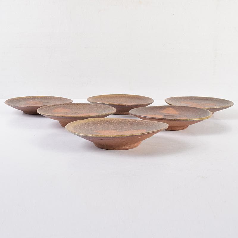 和食器　備前焼　五子窯　前嶋五一郎作　小皿　六客　共布共箱　V　R7665