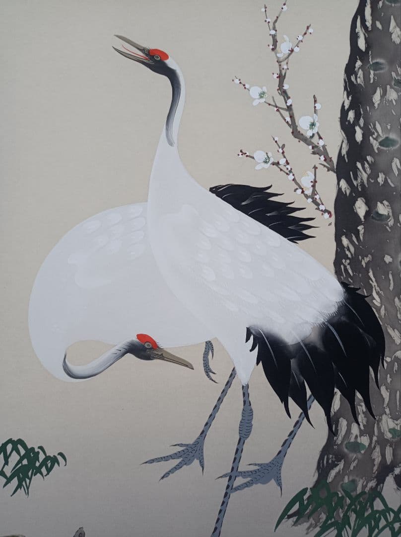 小栗春峰 美品 軸 縁起 鶴 亀 松 竹 梅 仏教 中国 美術 骨董 インテリア