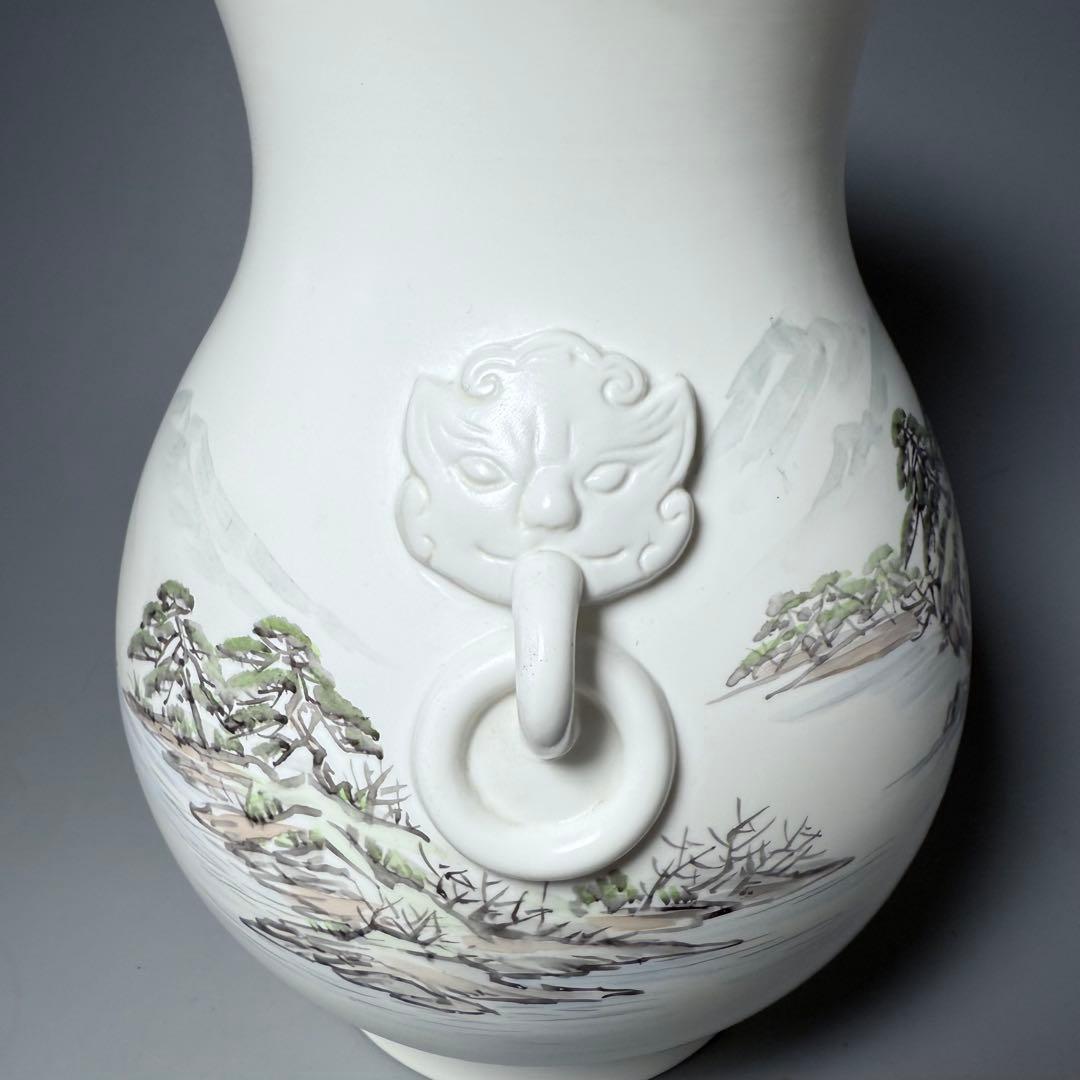 オールド深川製磁　山水図花瓶　銘有　昇然　高さ20.2cm　インテリア　有田焼