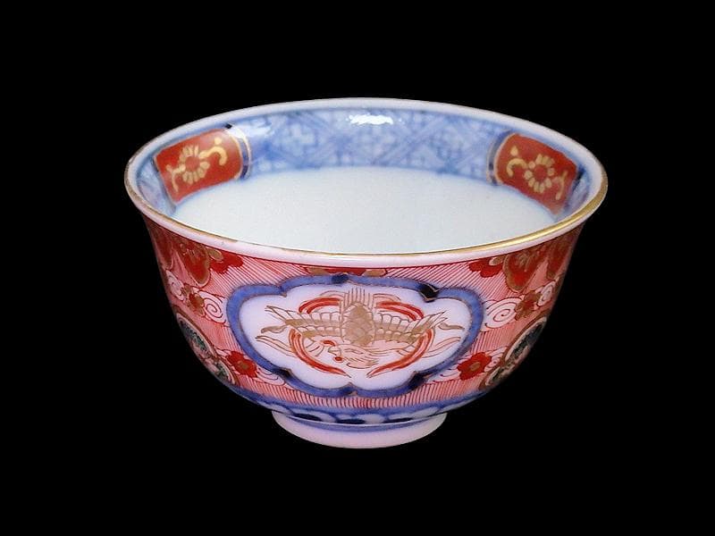 大聖寺伊万里　金襴手　窓絵　鳳凰紋　煎茶碗　向付　５客　A213AS-CWm