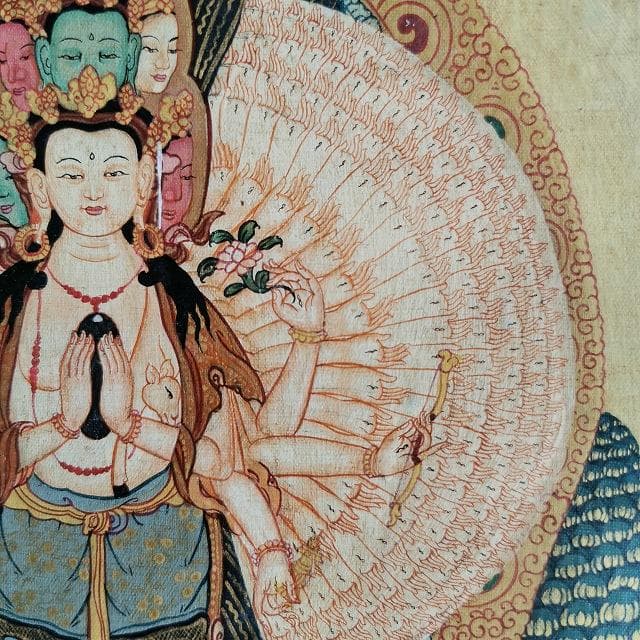 千手観音菩薩　曼荼羅　：　タンカ　仏画（額縁なし）