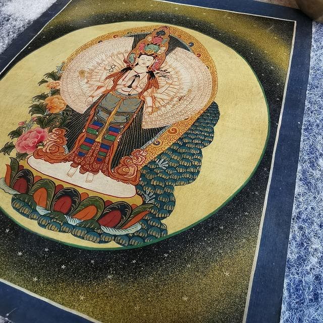 千手観音菩薩　曼荼羅　：　タンカ　仏画（額縁なし）