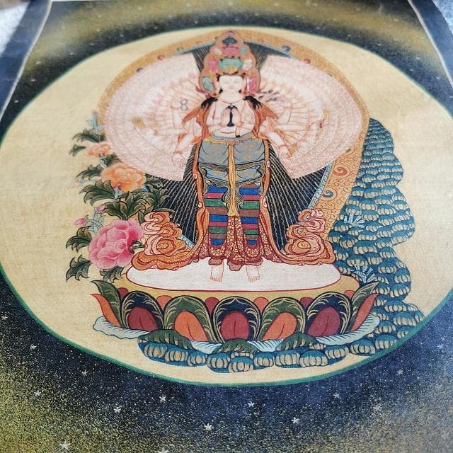 千手観音菩薩　曼荼羅　：　タンカ　仏画（額縁なし）