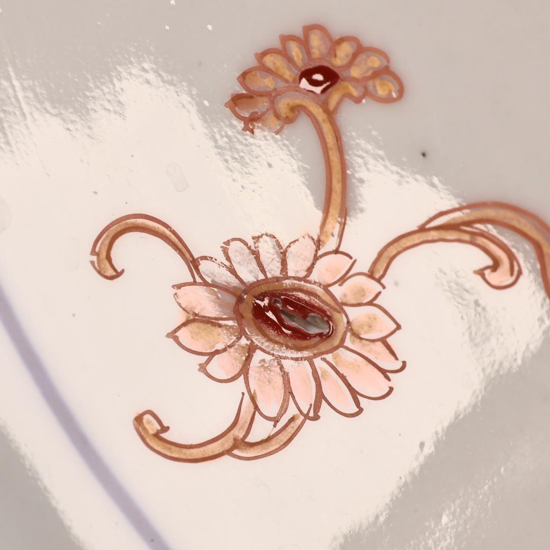 BK301　明治期　古伊万里　色絵小紋芍薬図　六角　大皿　大日本 肥蝶山 乃口製