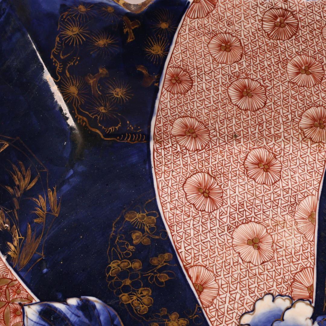 BK301　明治期　古伊万里　色絵小紋芍薬図　六角　大皿　大日本 肥蝶山 乃口製