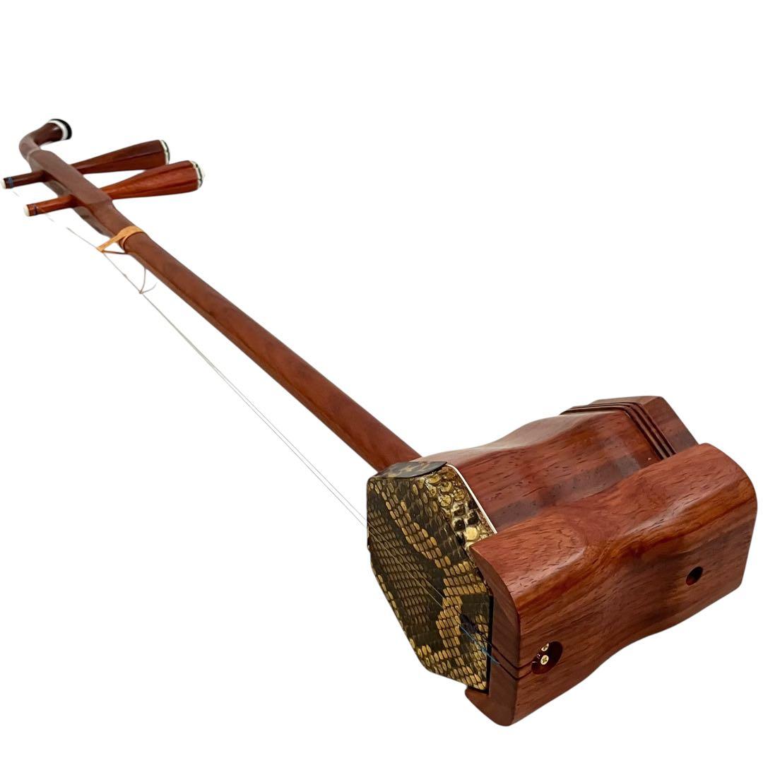 【未使用】蘇州二胡 紅木 胡弓 ヘビ皮 弦楽器 セミハードケース付き 二胡