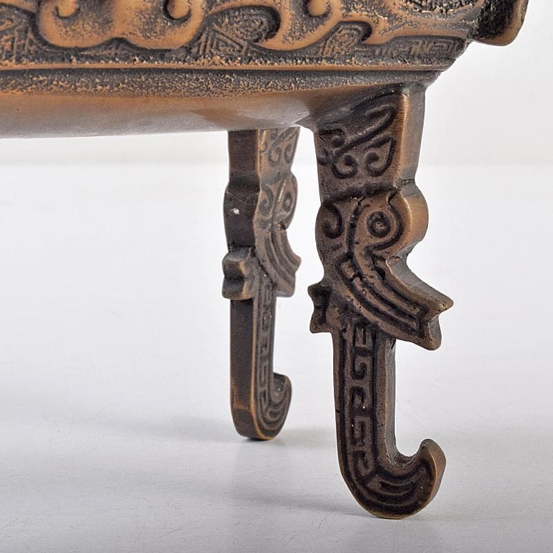 高岡銅器　米田陵山作　鋳銅　獅子摘　四方香炉　鼎　M　R7650