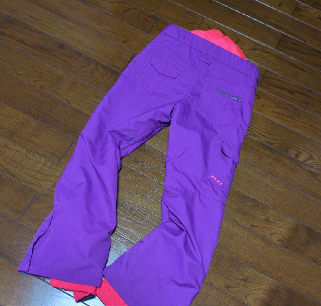 【美品】ROXY　スノボウェア　上下セット　Ｓ　総柄　　カラフル　ロゴ　パープル