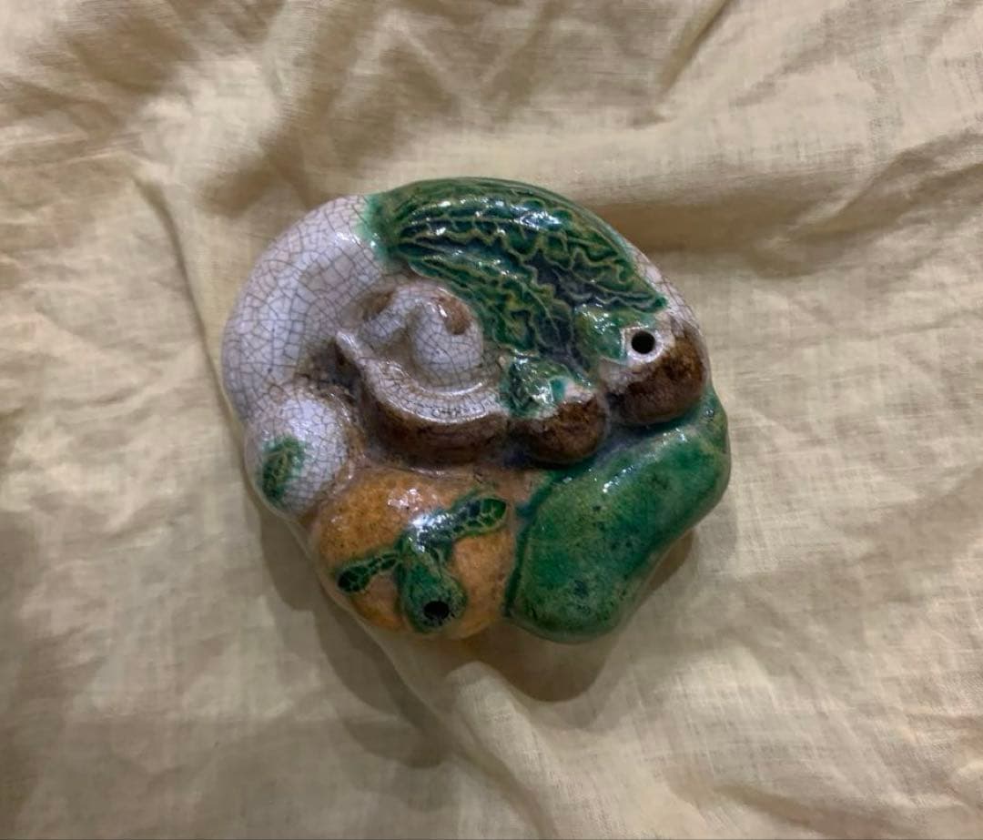 希少　中国　漳州窯　三彩野菜　水滴　明時代末期