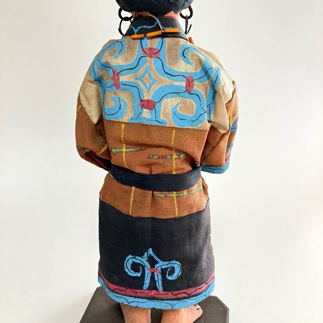 北海道　昭和初期　アイヌ　風俗人形　夫婦像　民俗資料　厚司織　タマサイ　民芸