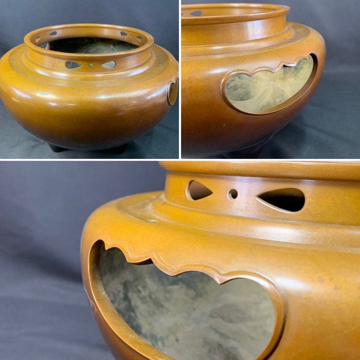 E64 送料無料　朝鮮釜　風炉釜　茶釜　唐銅　茶道具　茶室　釜鐶　底瓦