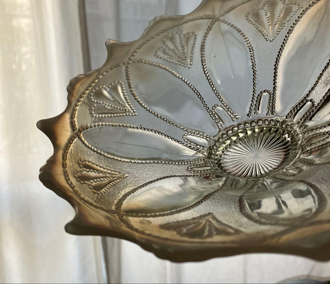 イギリスアンティーク　ノースウッド　オパールセントガラス大型コンポート