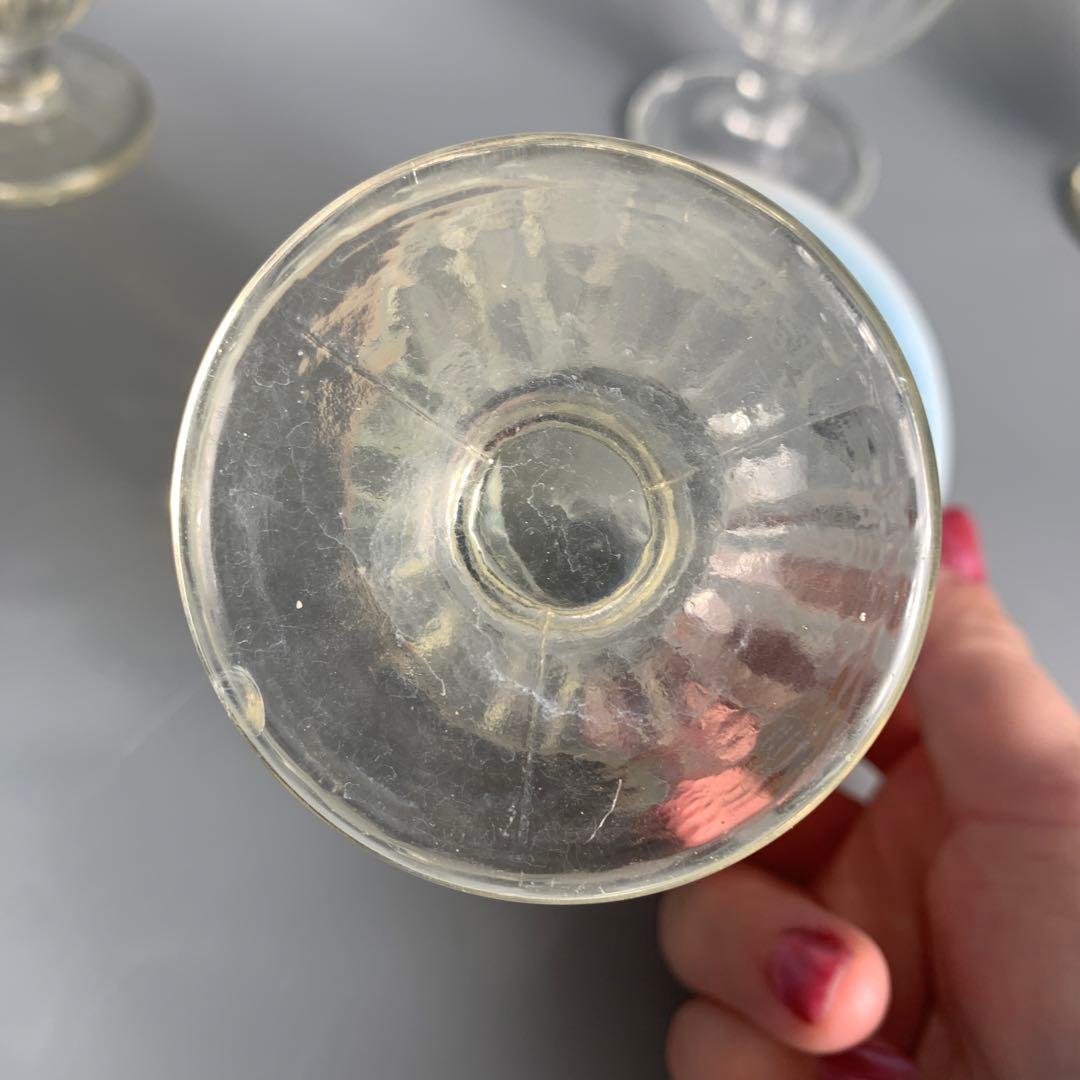 昭和初期　戦前　プレス　乳白青ぼかし　氷コップ　デザートカップ　和ガラス　古硝子